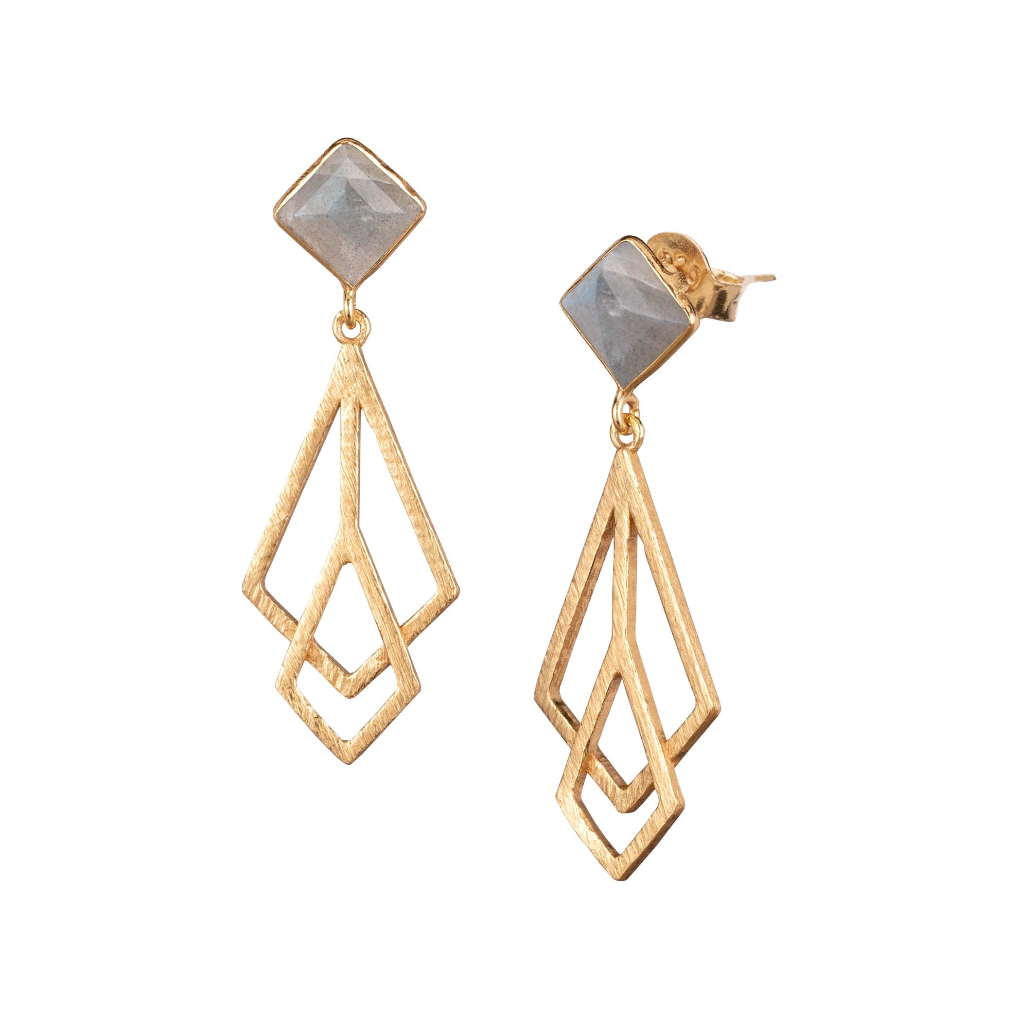 Geo Glam Labradorite Prisms Statement Earrings Gold