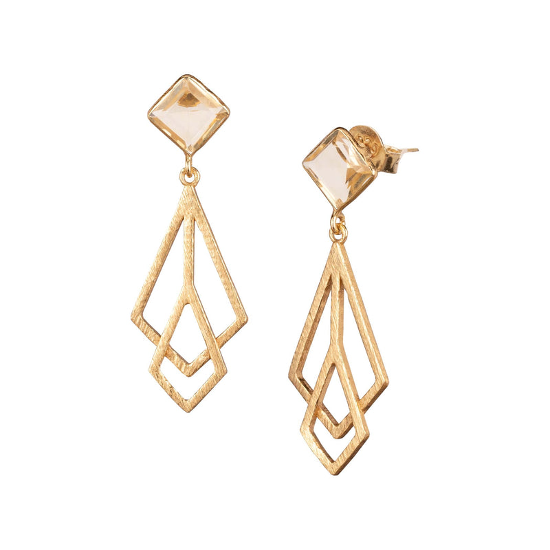 Geo Glam Citrine Prisms Statement Earrings Gold