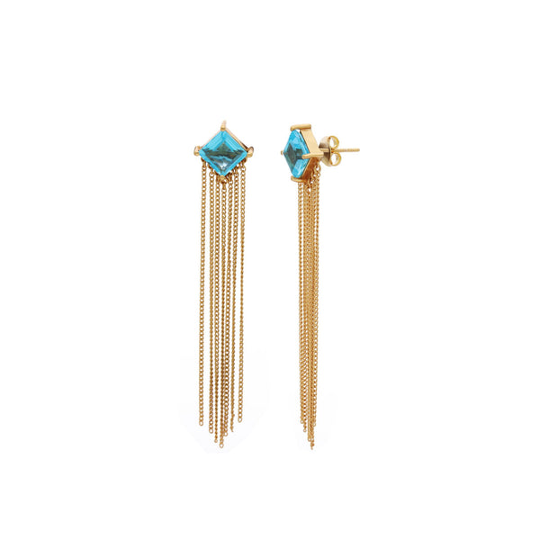 Ribbons & Lace Aescher Blue Topaz Parisian Tassels Statement Earrings