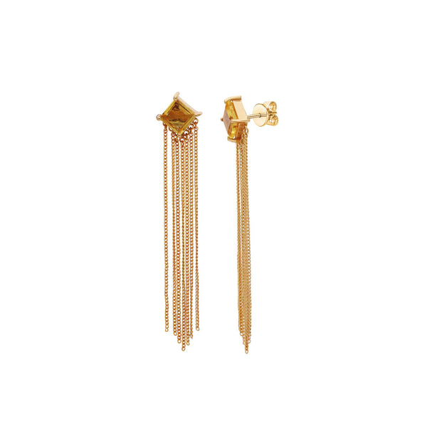 Ribbons & Lace Aescher Citrine Parisian Tassels Statement Earrings Gold