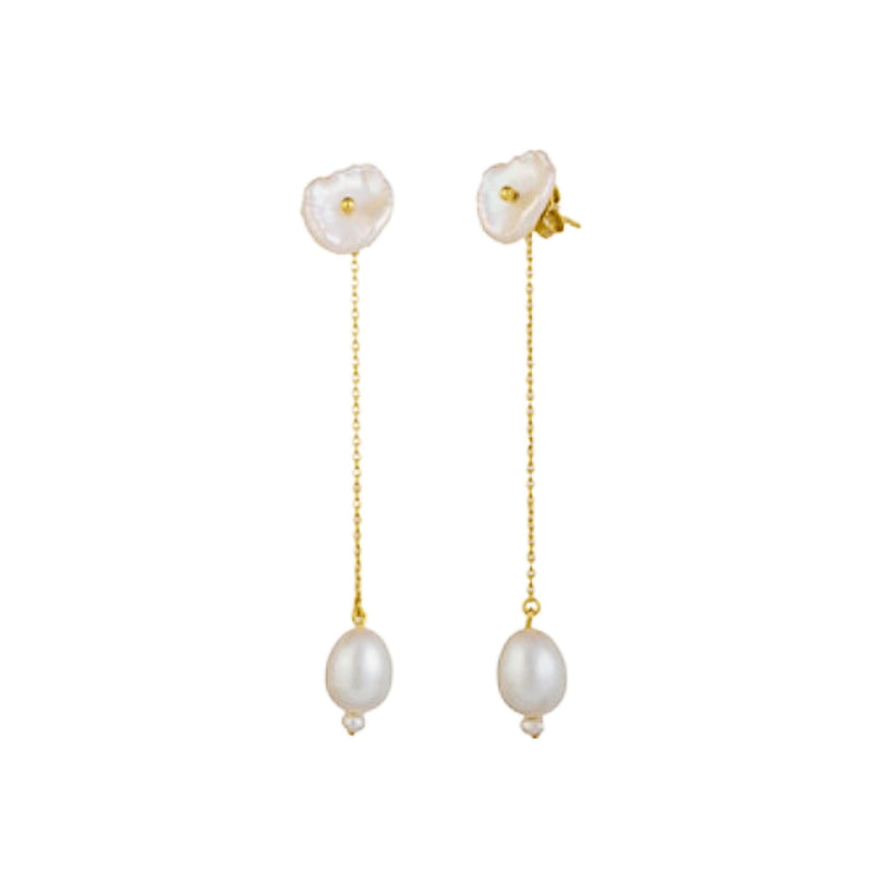 Pearls Galore Baroque Pearl Drop Statement Dangler Earrings in Gold