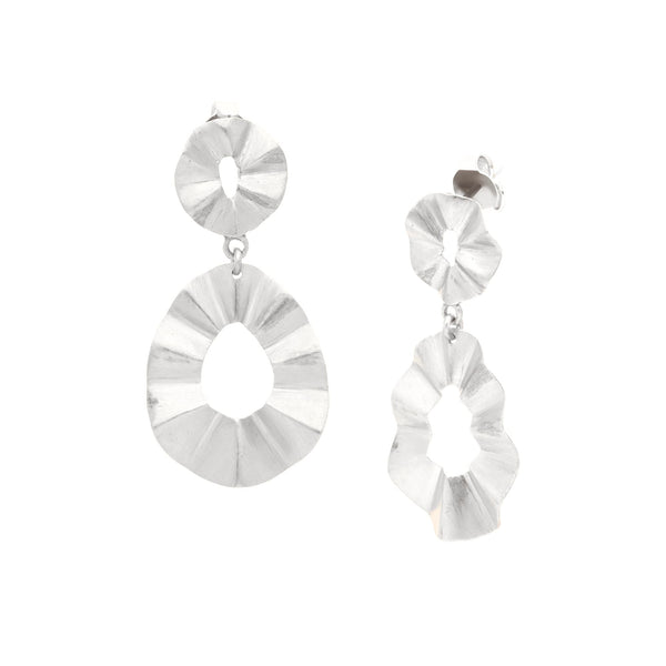 Ribbons & Lace Furls and Folds Statement Drop Earrings Matt Silver