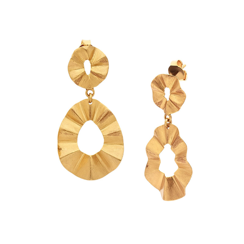 Ribbons & Lace Furls and Folds Statement Drop Earrings Matt Gold