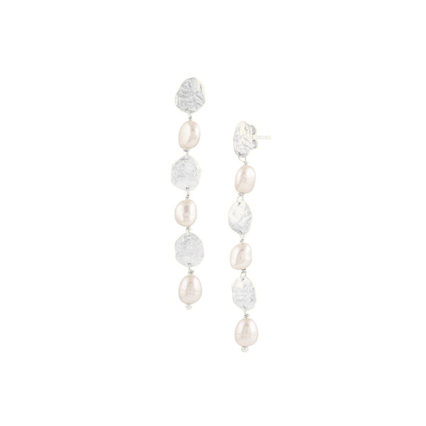Pearls Galore Molten Silver with Baroque Pearls Statement Earrings