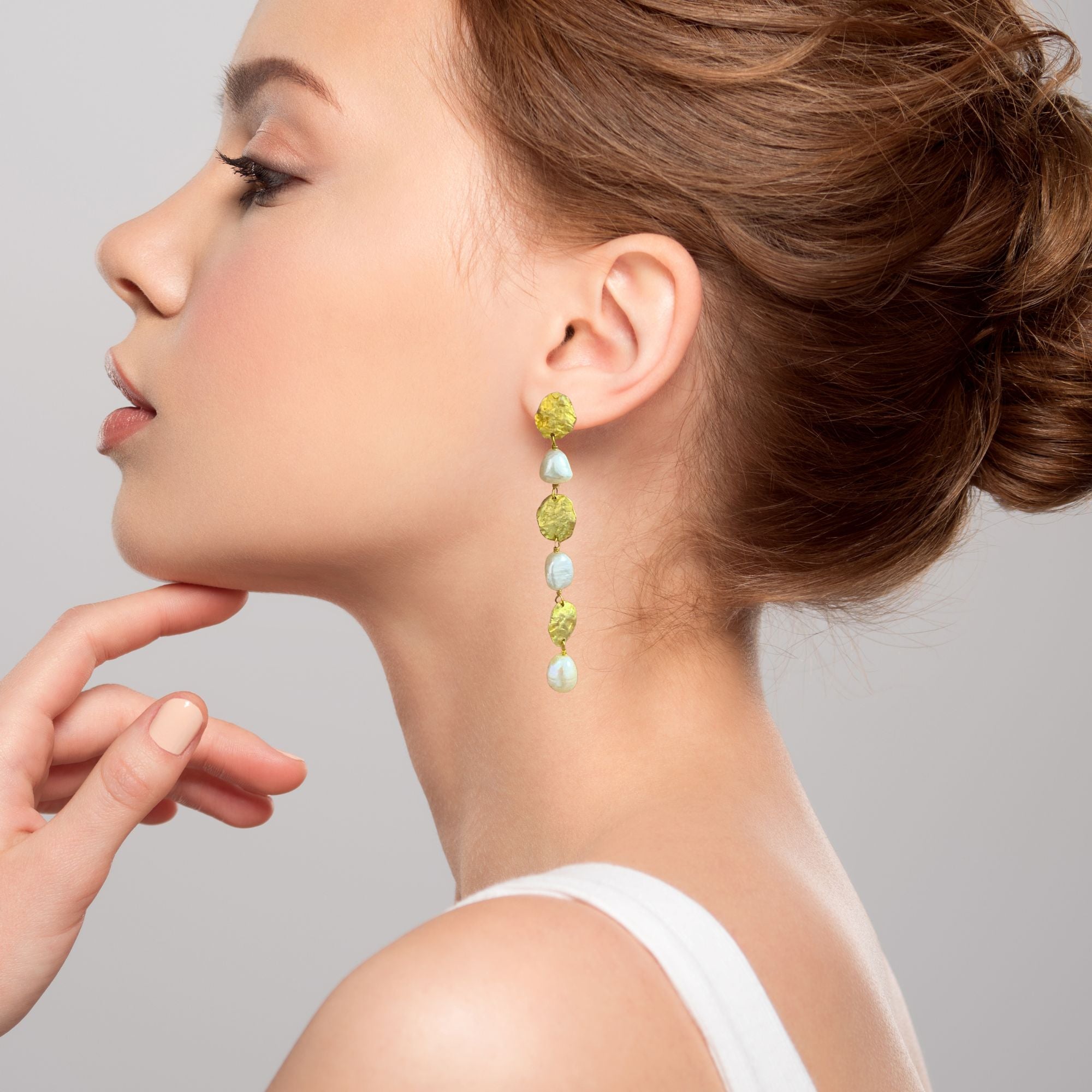 Pearls Galore Molten Gold with Pearls Statement Earrings