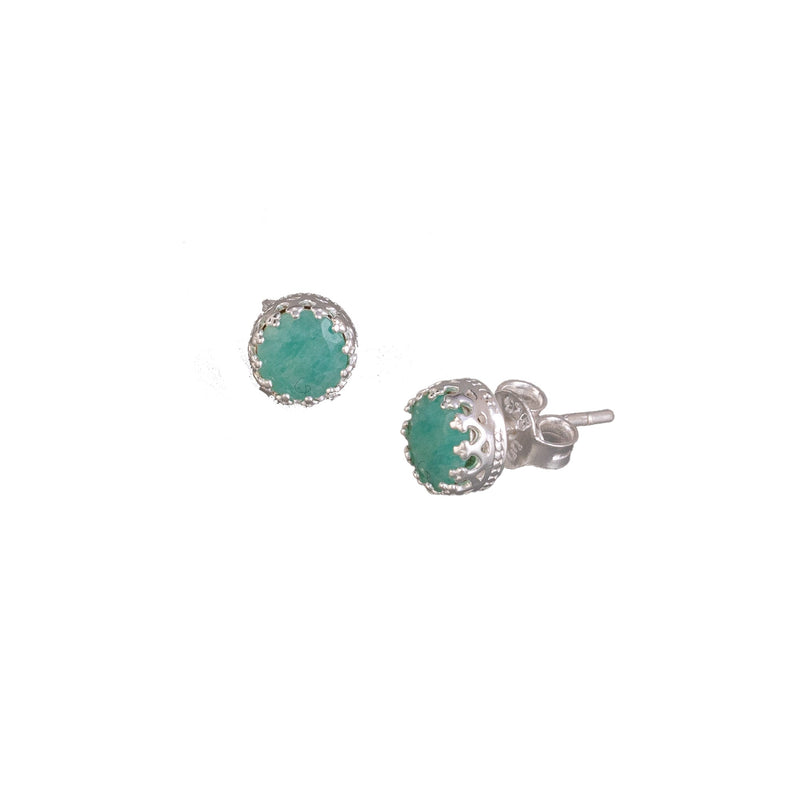 Dew Drops Crown Stone Stud Earrings Silver