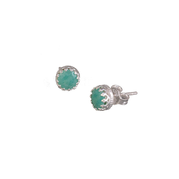 Dew Drops Amazonite Crown Stud Earrings Silver