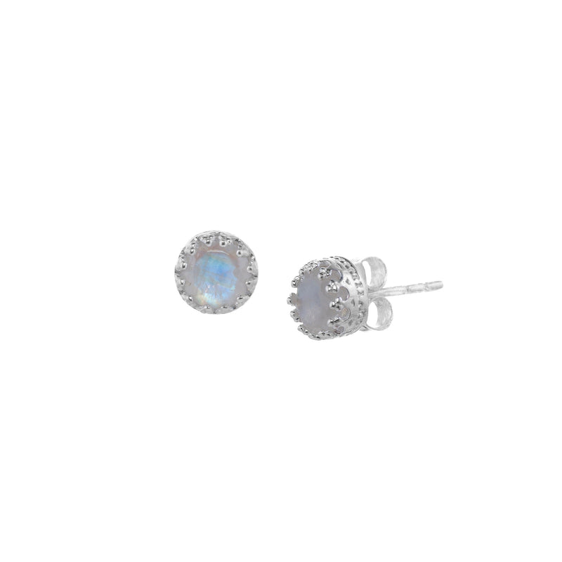Dew Drops Crown Stone Stud Earrings Silver