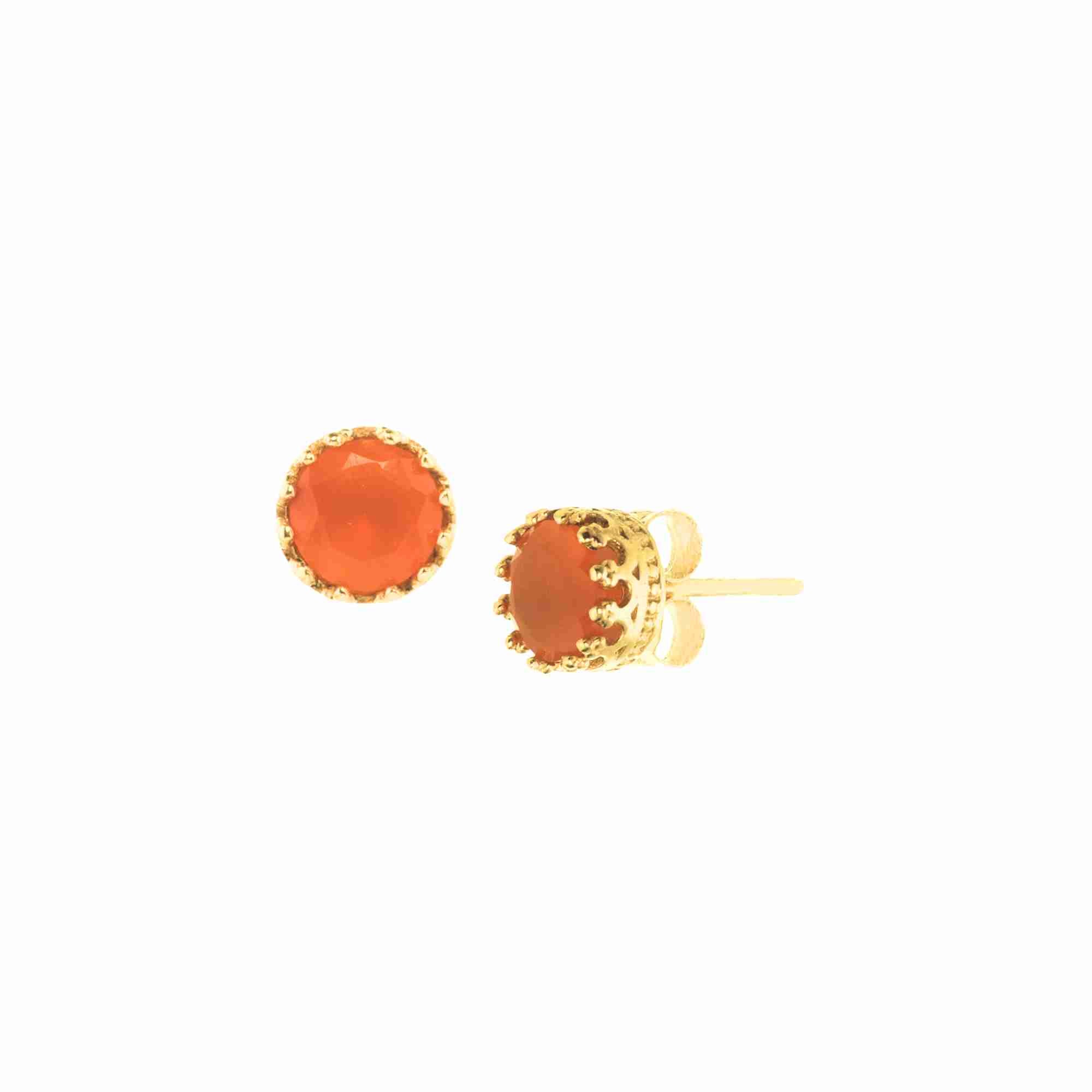 Dew Drops Orange Carnelian Crown Stud Earrings Gold