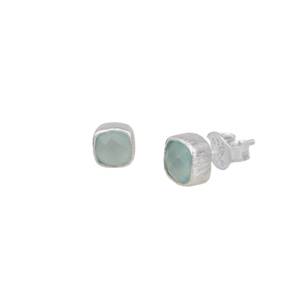 Geo Glam Small Stone Stud Earrings Silver