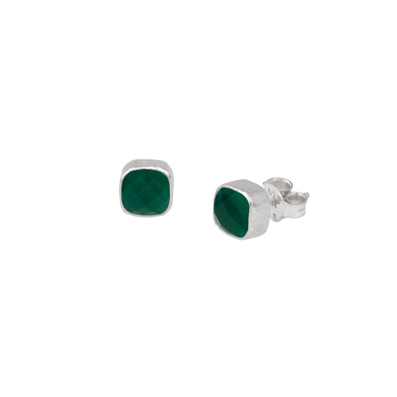 Geo Glam Small Stone Stud Earrings Silver