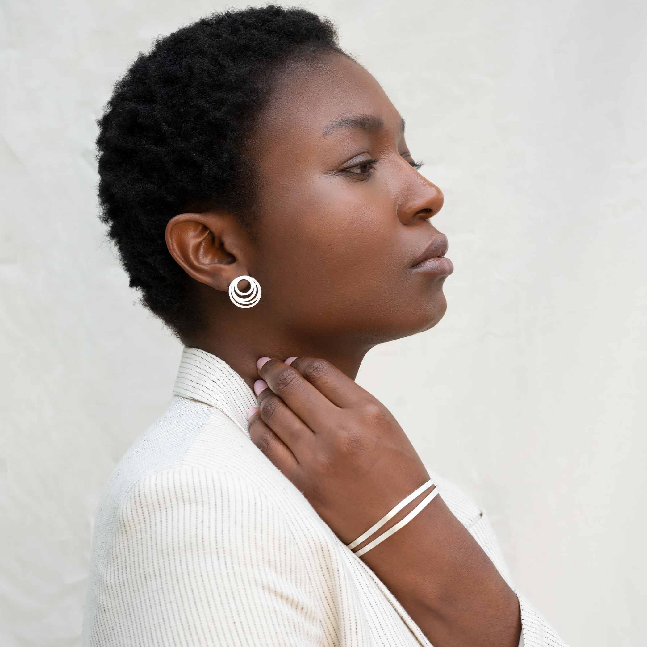 Shimmering Disks Circles Stud Earrings Silver