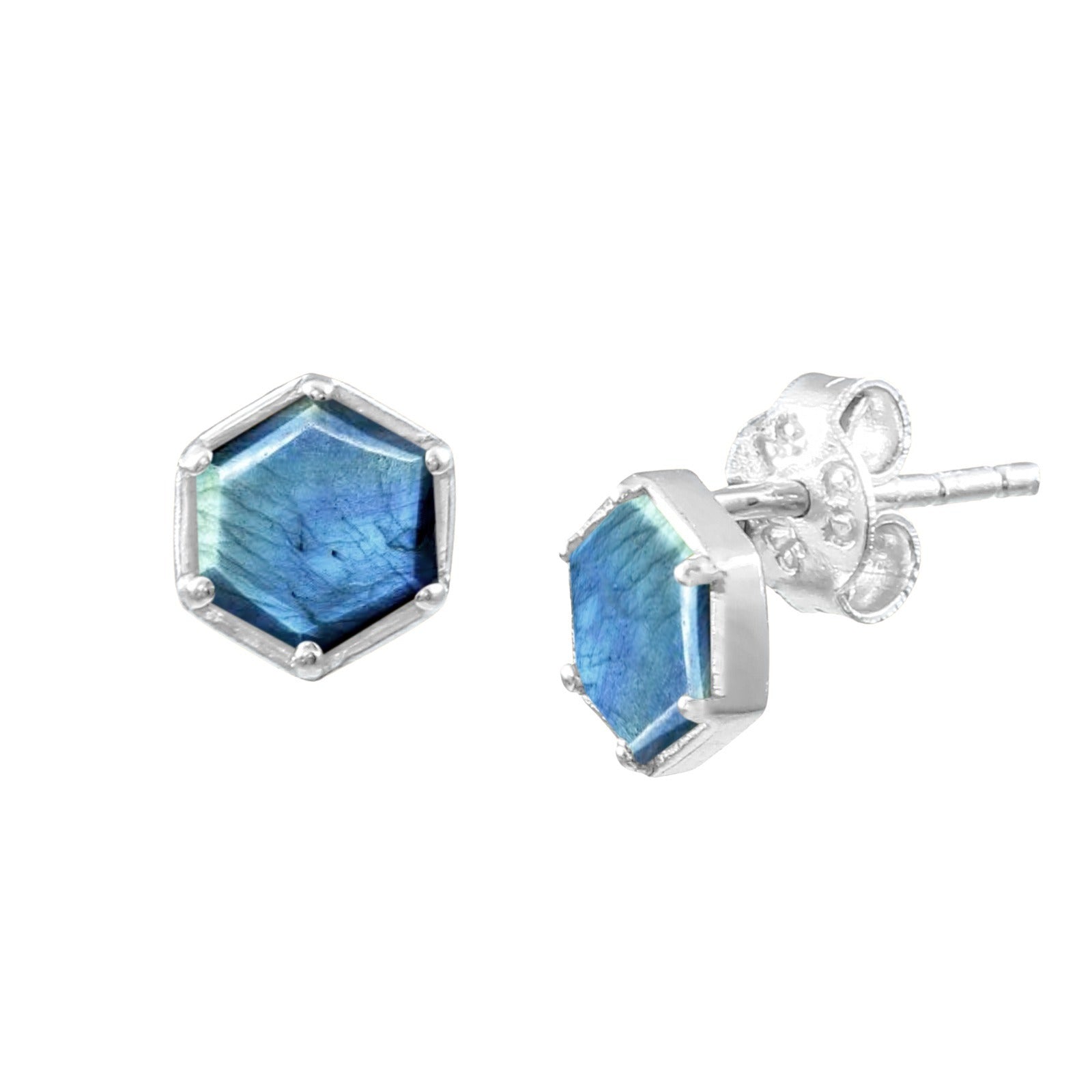 Geo Glam Hexagon Stone Stud Earrings