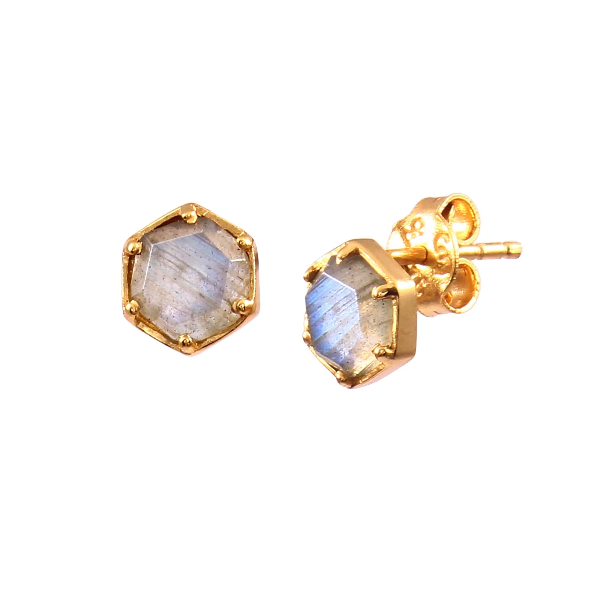 Geo Glam Hexagon Stone Stud Earrings