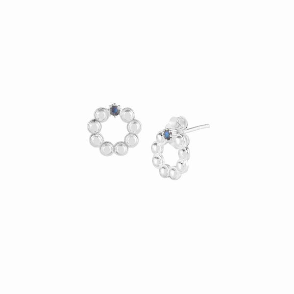 Delicate Vintage Dotted Circle Labradorite Stud Earring Silver
