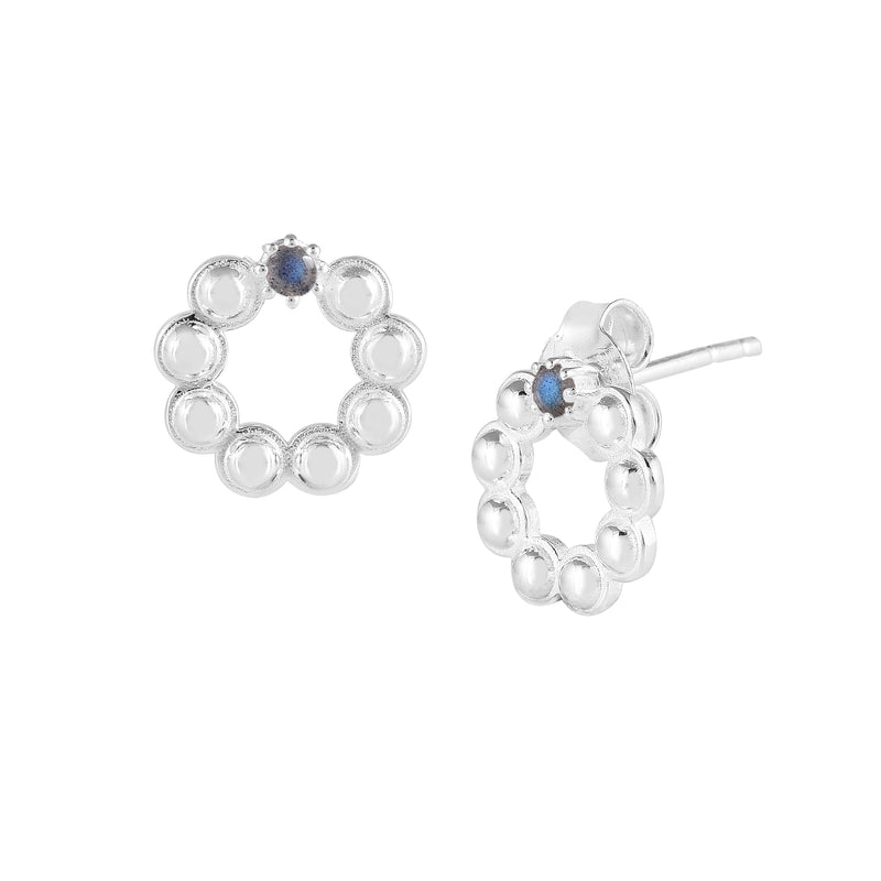 Delicate Vintage Dotted Circle Small Stone Stud Earring