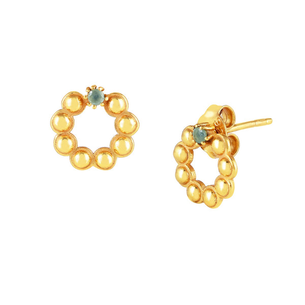 Delicate Vintage Dotted Circle Small Stone Stud Earring