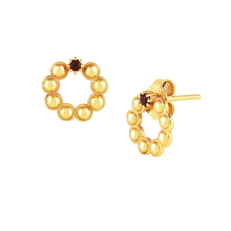 Delicate Vintage Dotted Circle Small Stone Stud Earring
