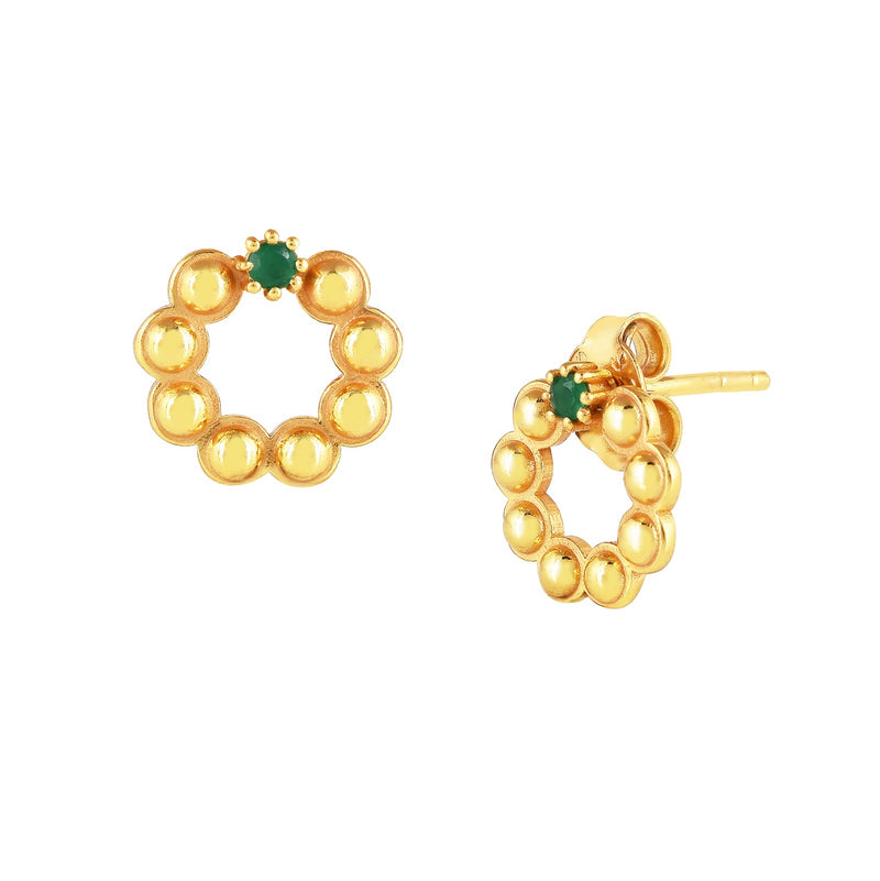 Delicate Vintage Dotted Circle Small Stone Stud Earring