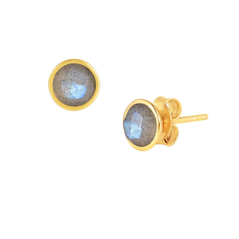 Dew Drops Labradorite Round Stud Earrings Gold
