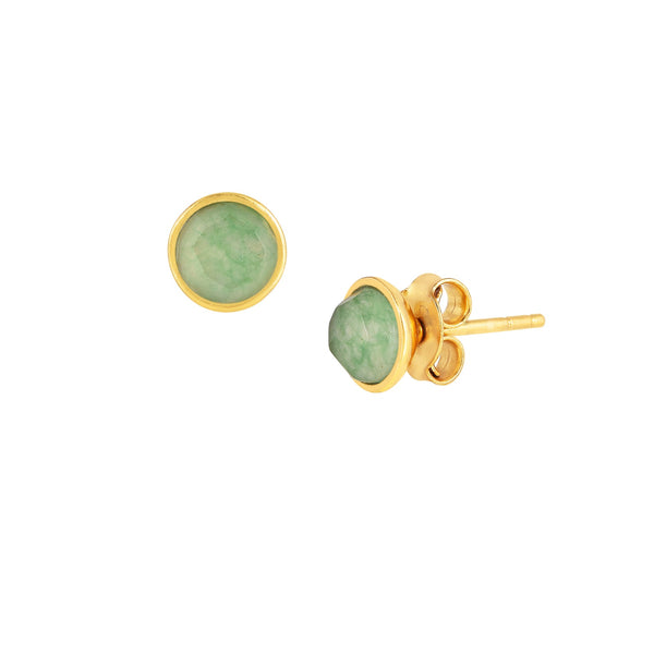 Dew Drops Nephrite Round Stud Earrings Gold