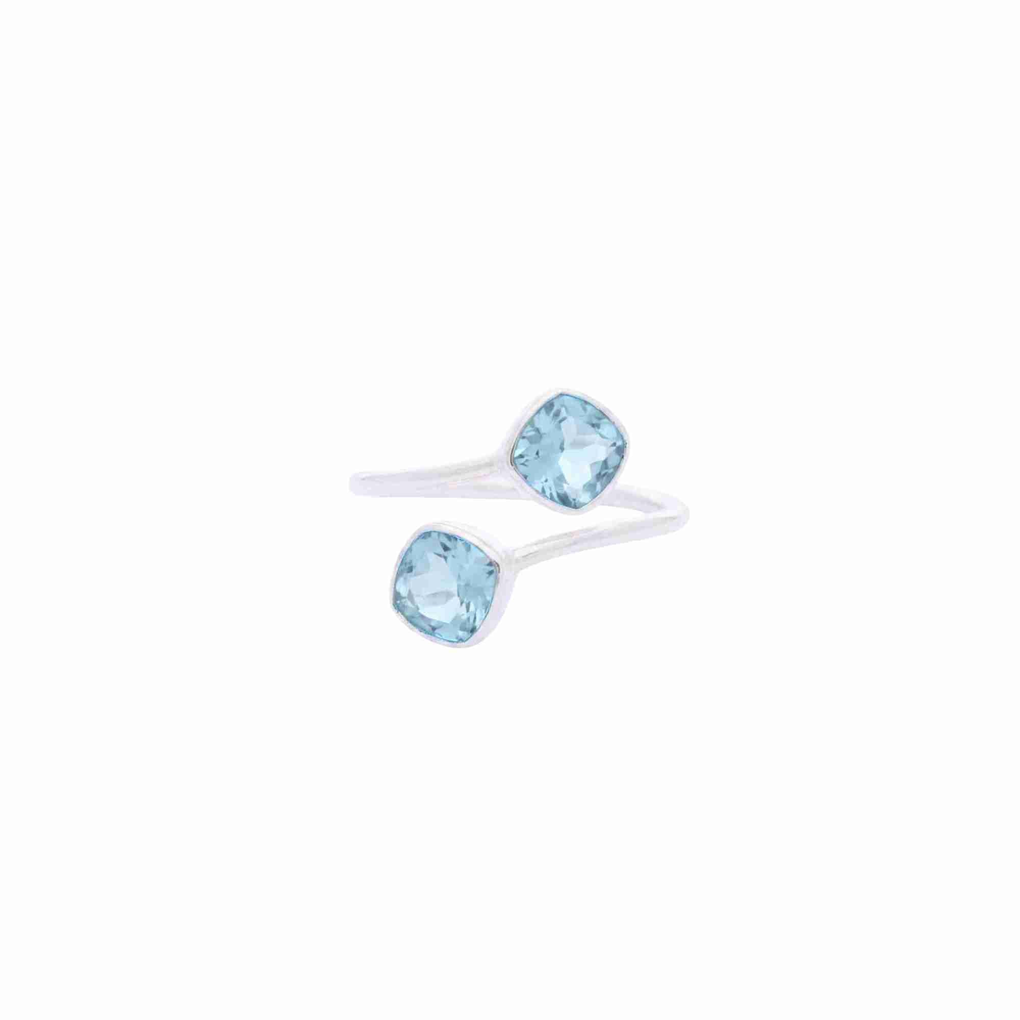 Geo Glam Toi et Moi Blue Topaz Ring Silver — dual sparkling blue topaz stones in a Toi et Moi setting in 92.5 recycled silver by Protsaah Zurich.