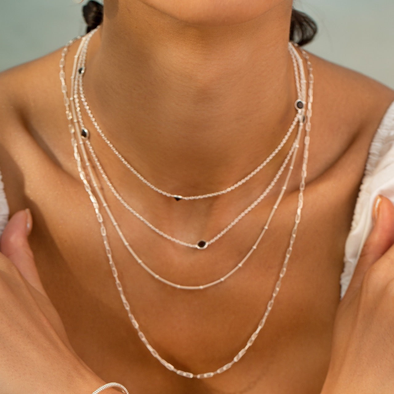 Dew Drops Multi-Gemstone Long Necklace Silver