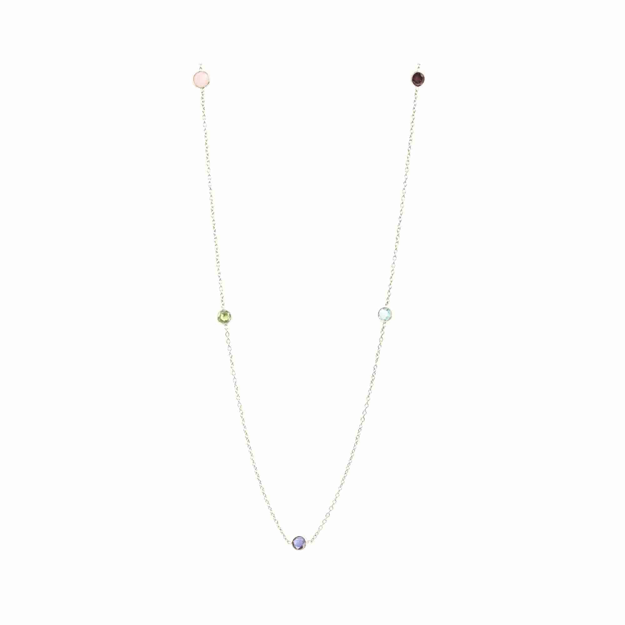 Tautropfen gepunktete Edelsteine Lange Halskette Silber