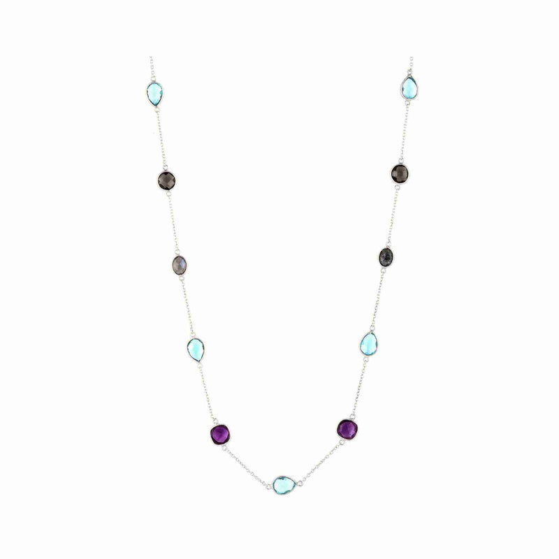 Kaleidoscope Multi-coloured Stones Long Necklace Silver