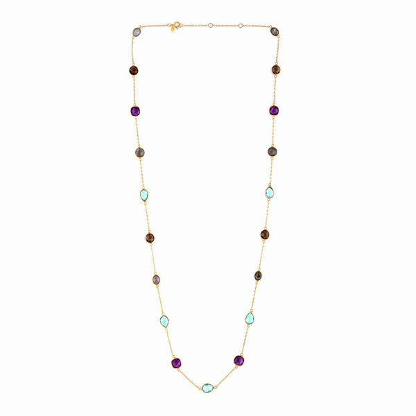 Kaleidoscope Multi-coloured Stones Long Necklace Gold