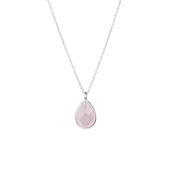 Dew Drops Pink Chalcedony Teardrop Pendant Necklace Silver