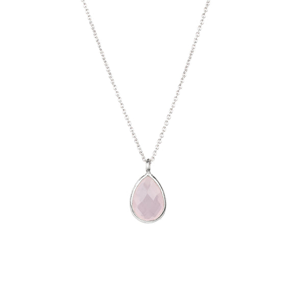 Dew Drops Pink Calcedony Teardrop Stone Necklace Silver