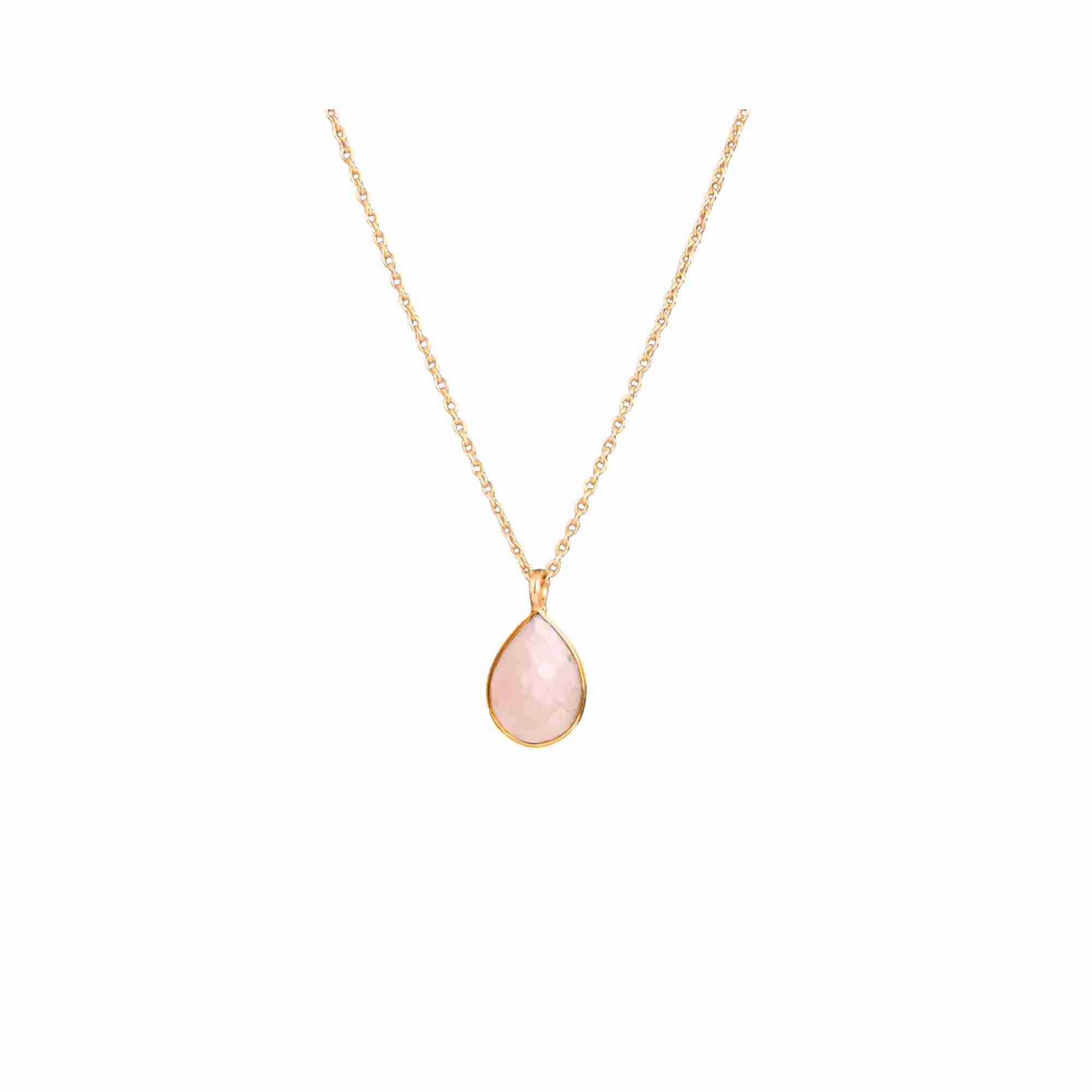 Dew Drops Rose Quartz Teardrop Pendant Necklace Gold