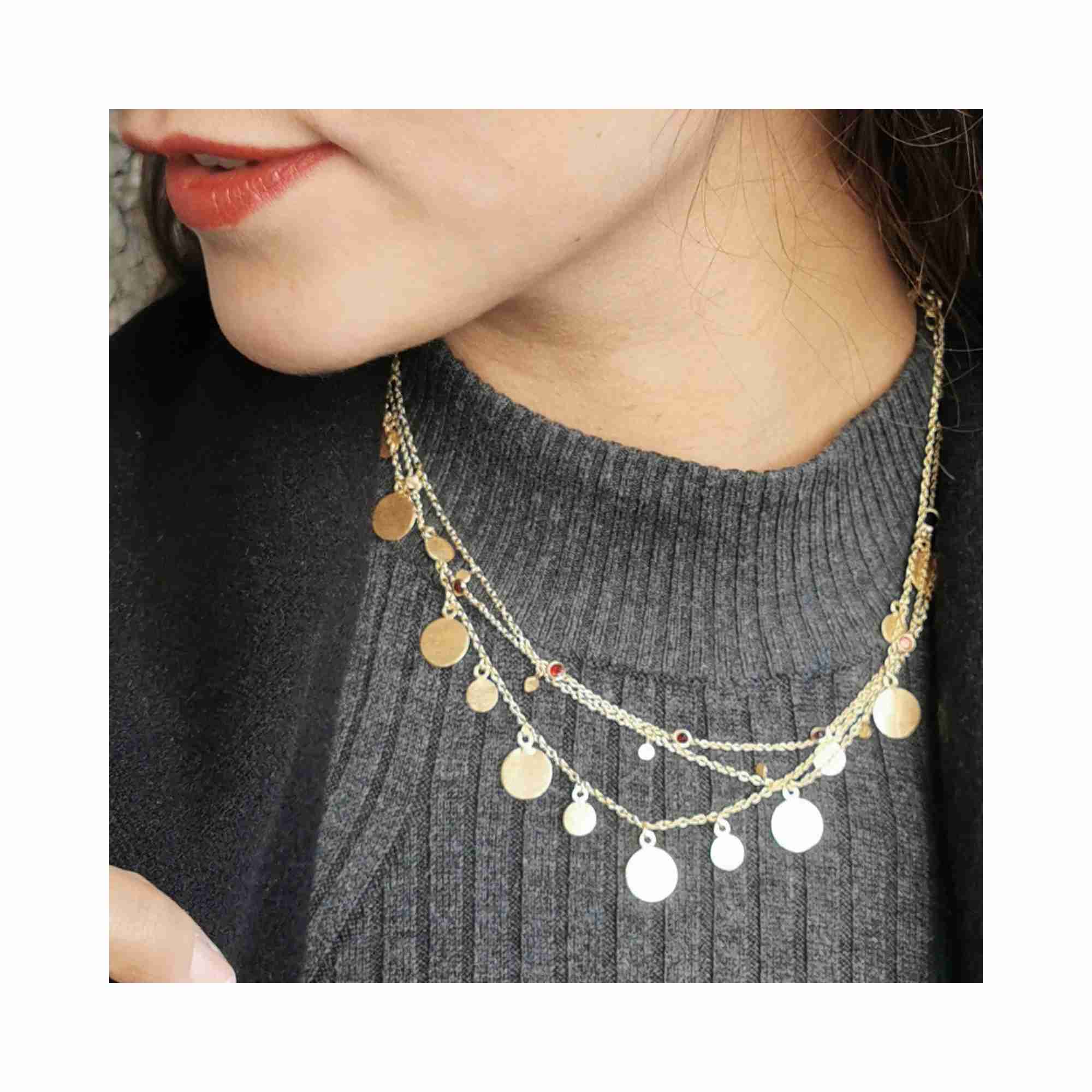 Dew Drops Dotted Garnet Necklace Gold