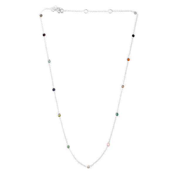 Dew Drops Dotted Multi-coloured Stones Necklace Silver