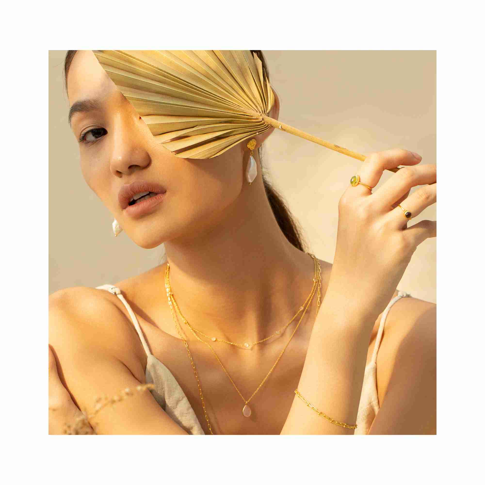 Dew Drops Dotted Rainbow Moonstone Necklace Gold