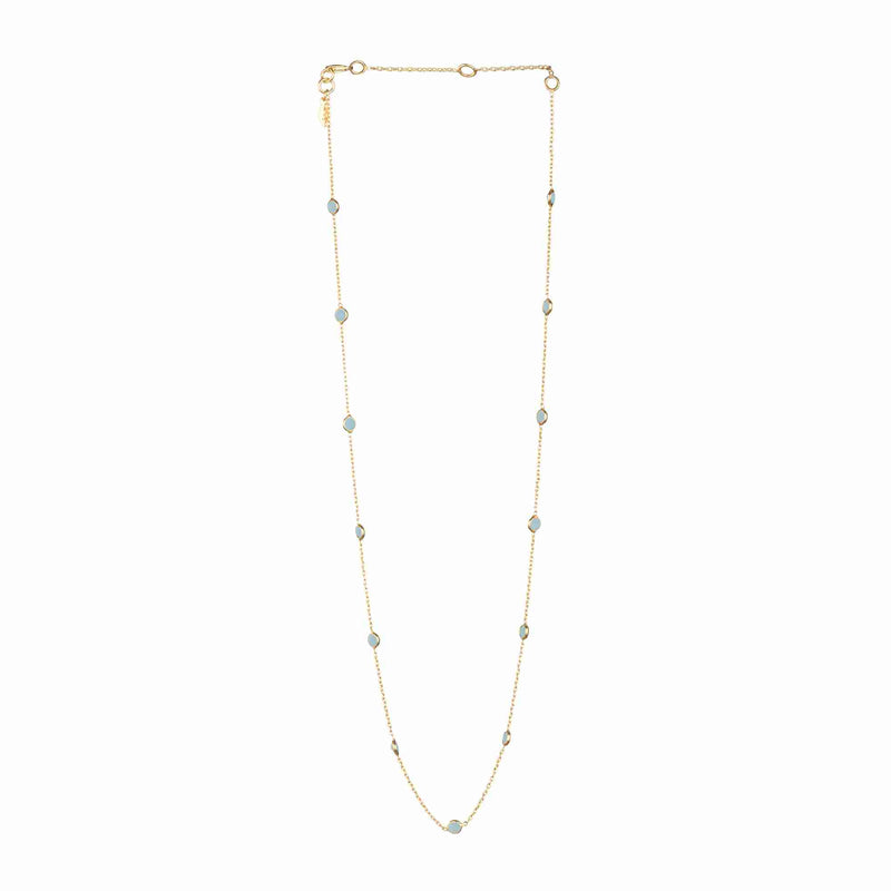 Dew Drops Dotted Aqua Chalcedony Necklace Gold