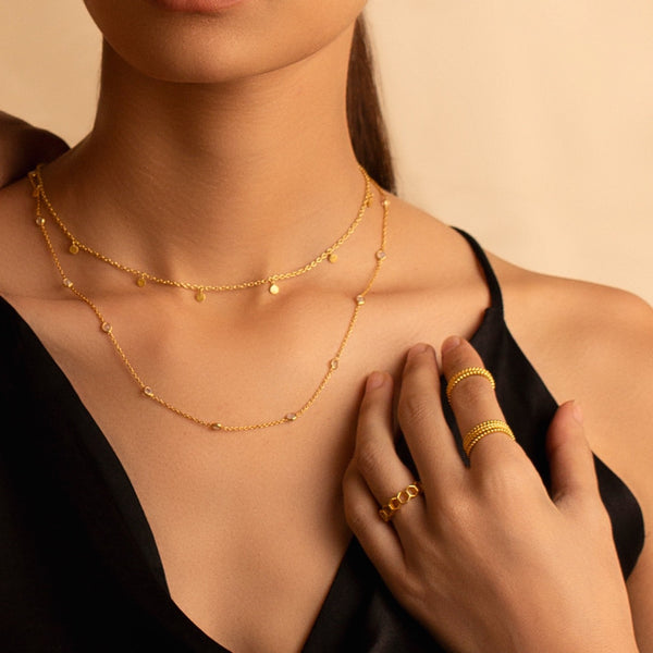 Dew Drops Dotted Labradorite Necklace Gold