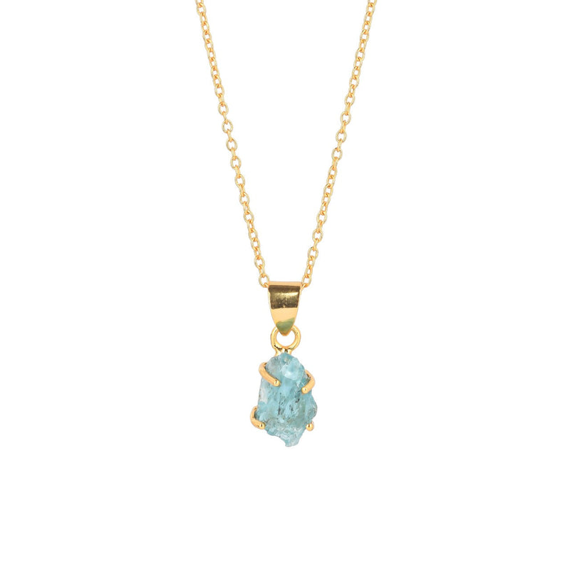 Abstract Rocks Uncut-Aquamarine Pendant Short Necklace Gold