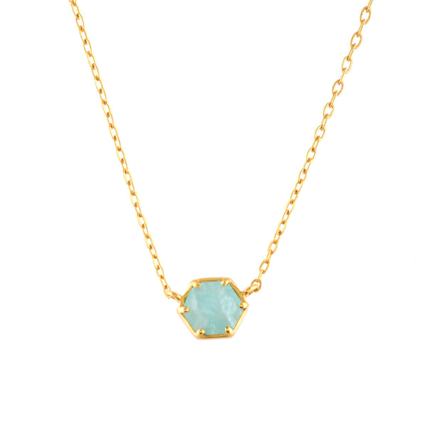 Geo Glam Hexagon Amazonite Pendant Necklace Gold