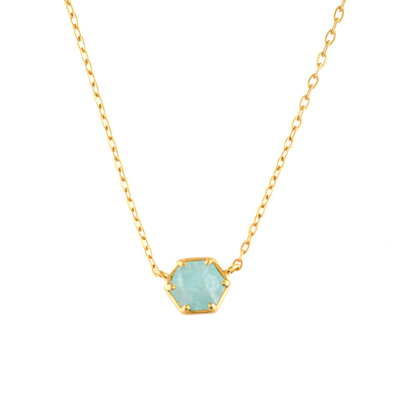 Geo Glam Hexagon Amazonite Pendant Necklace Gold