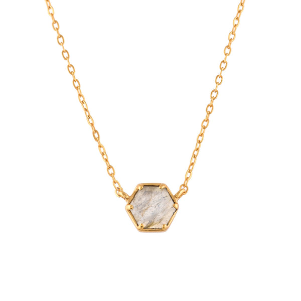 Geo Glam Hexagon Labradorite Pendant Necklace Gold