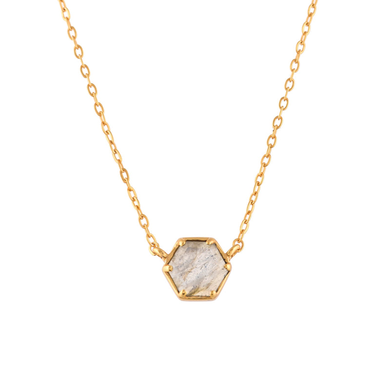 Geo Glam Hexagon Labradorite Pendant Necklace Gold