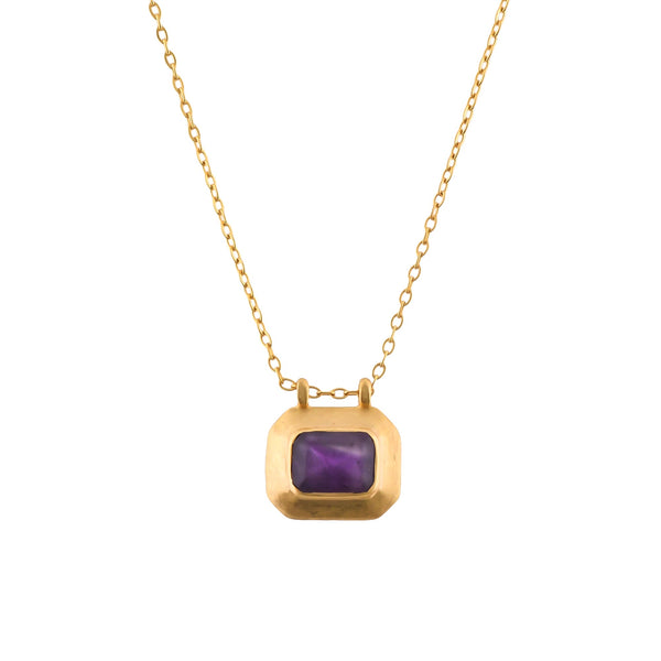 Delicate Vintage Amethyst Bezel Drop Pendant Necklace Gold