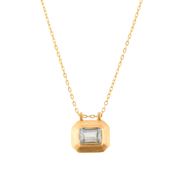 Delicate Vintage Blue Topaz Bezel Drop Pendant Necklace Gold