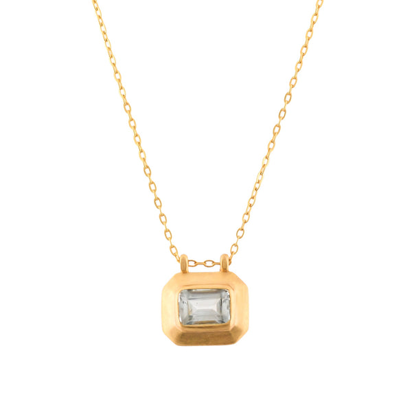 Delicate Vintage Blue Topaz Pendant Necklace Gold