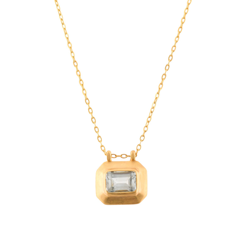 Delicate Vintage Blue Topaz Bezel Drop Pendant Necklace Gold