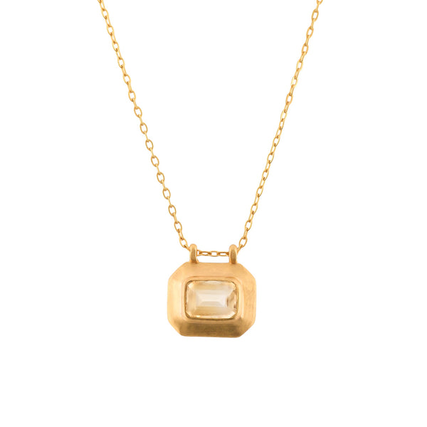 Delicate Vintage Citrine Bezel Drop Pendant Necklace Gold