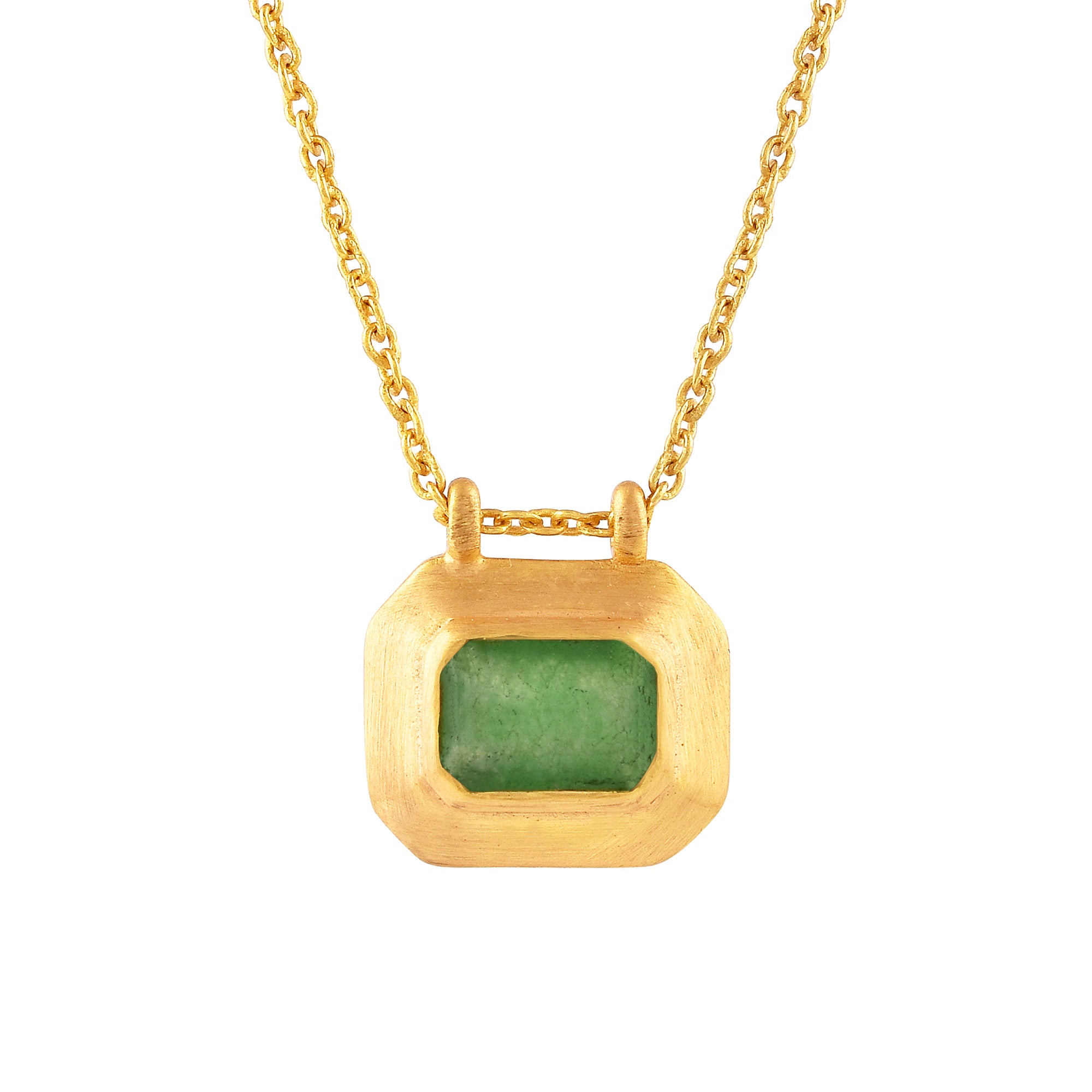 Delicate Vintage Nephrite Bezel Drop Pendant Necklace Gold
