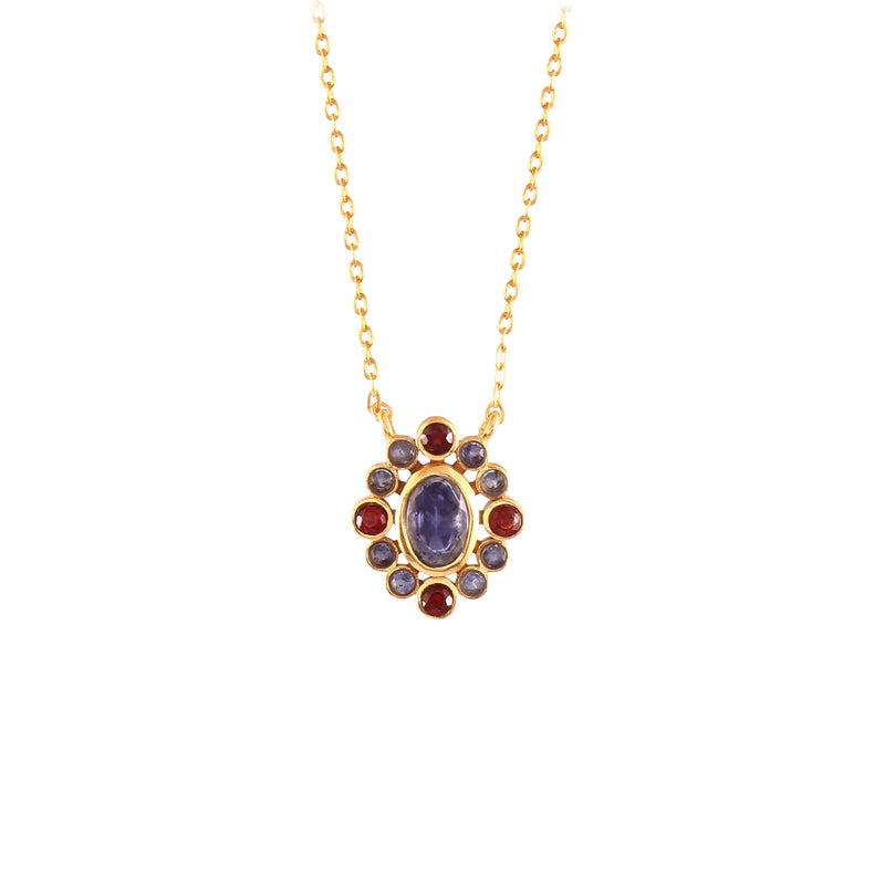 Kaleidoscope Iolite & Garnet Cosmos Pendant Necklace in Gold